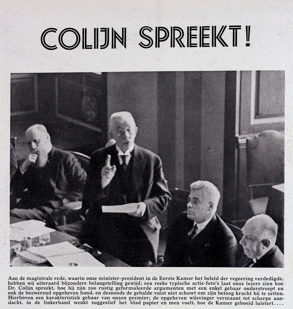 (Afbeelding 2) ‘Colijn spreekt’. Foto Erich Salomon, in Het Leven, 22 feb. 1936.