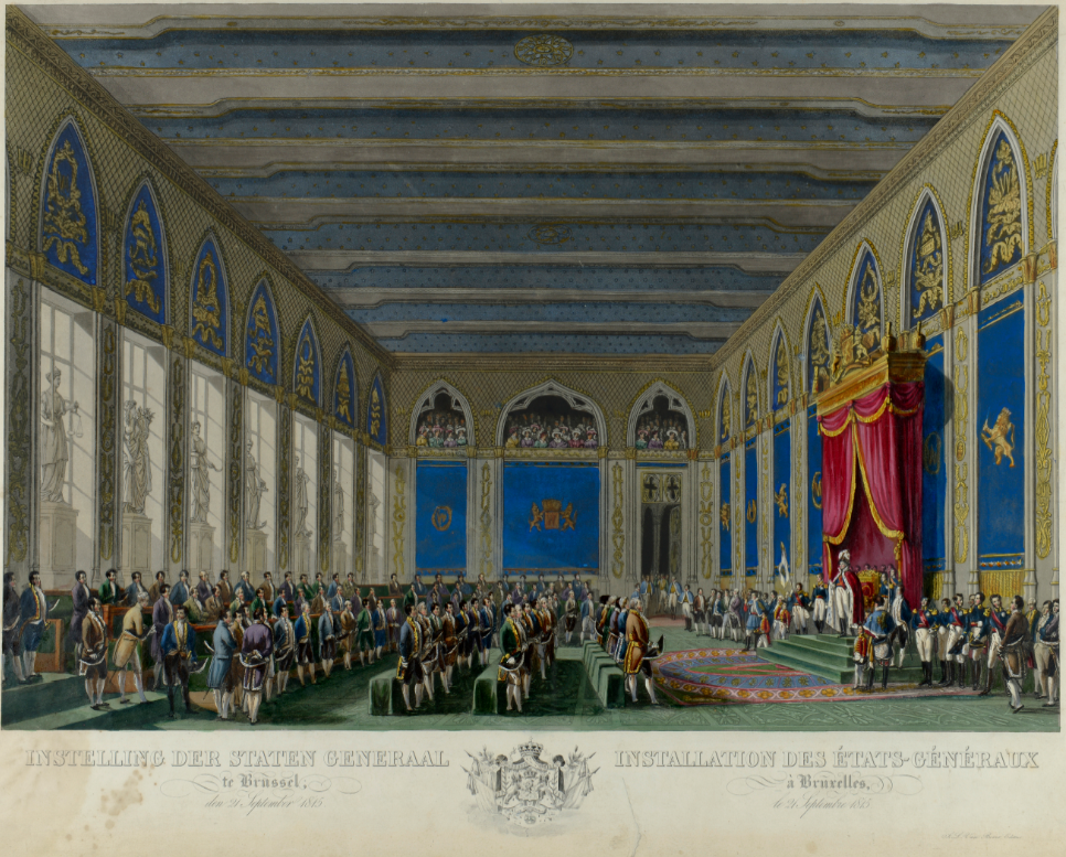 Opening van de Staten-Generaal te Brussel door koning Willem I. Prent door N. Gibèle en J. Paelinck, 1826. Collectie Atlas Van Stolk